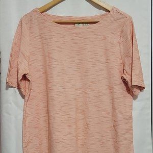 Caribbean Joe Orange and White Striped Boatneck Tshirt Womens Large